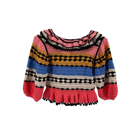 Zimmermann Ruffled Pink Cotton Crocheted Cotton Sweater Size 1 - Picture 1 of 4